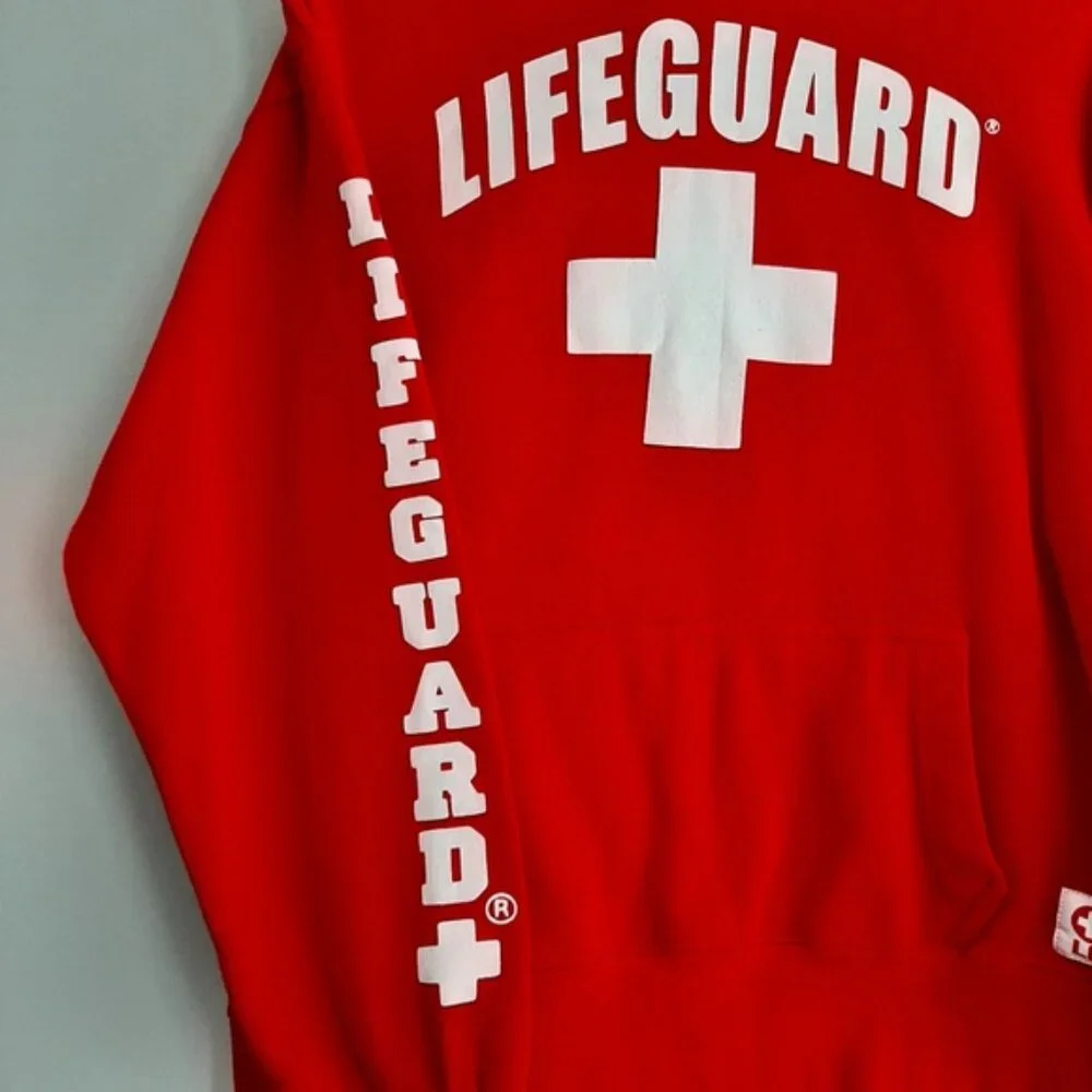 LIFEGUARD | Front Logo White Cross Comfy Hoodie Sweatshirt Red Sz M - Picture 9 of 14